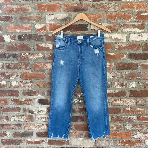 FRAME Le High Straight Jeans Distressed Raw Frayed Hem Size 31‎ - Picture 1 of 11